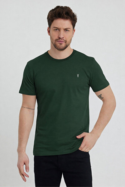 COMBİNE MİCHAİL Men's Crew Neck Slim Basic Red Green T-Shirt