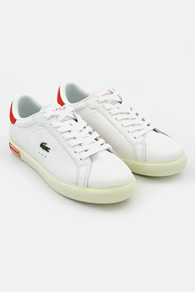 Lacoste حذاء رياضي نسائي برباط وشعار ماركة، لون أبيض