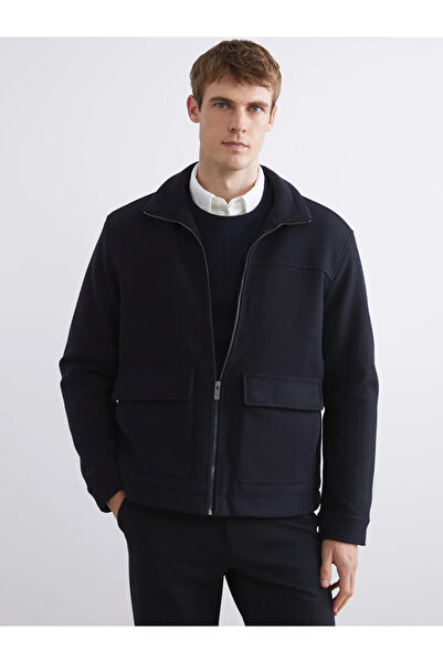 LC Waikiki Southblue Black Standard Fit Stand Collar Men's Cashmere Coat