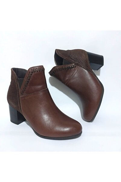 Mira Deri Size 37 Genuine Leather - Nubuck Brown 6 cm Thick Heel Women's Clas...