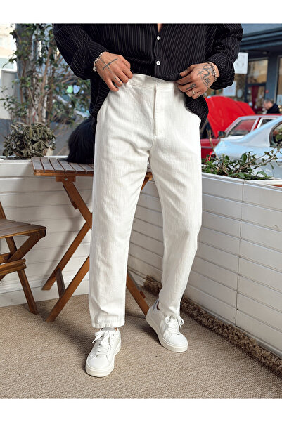manch collection Italian Cut Linen Trousers White