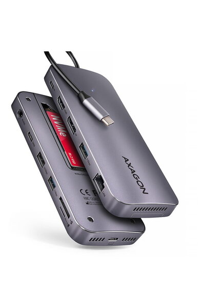 Axagon Hub USB HMC-12GM2, USB-C 3.2 Gen 2, 3x USB-A, M.2 SATA/NVMe, HDMI, Dis...
