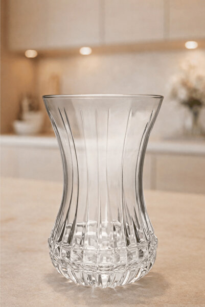 Jenisa Set of 6 Crystal Cut Bakara Pattern Tea Cups - Slim-Waisted Tea Set