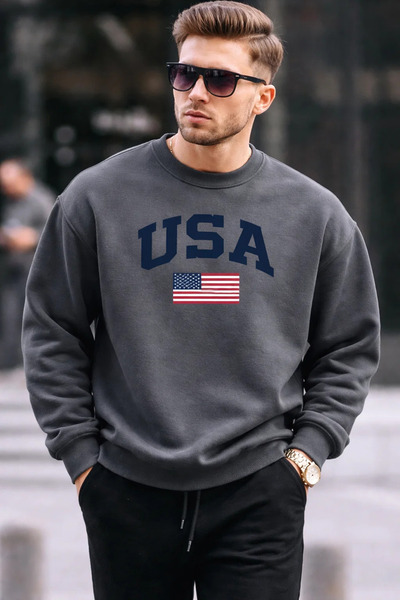 COMBİNE MİCHAİL Ανδρικό φούτερ με στάμπα USA Comfort Smoked