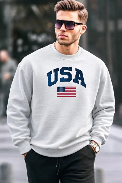 COMBİNE MİCHAİL Ανδρικό φούτερ USA με στάμπα Comfort Ecru