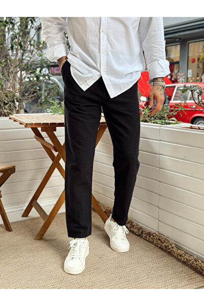 manch collection Italian Cut Linen Trousers Black
