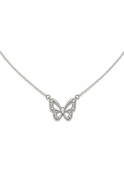 SADOER Necklace with butterfly, silver plated and zirconia stones