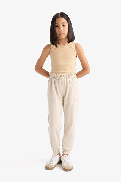 DeFacto Z8779A6Bg779 Beige Elastic Waist Pocket Jogger Sweatpants for Girls