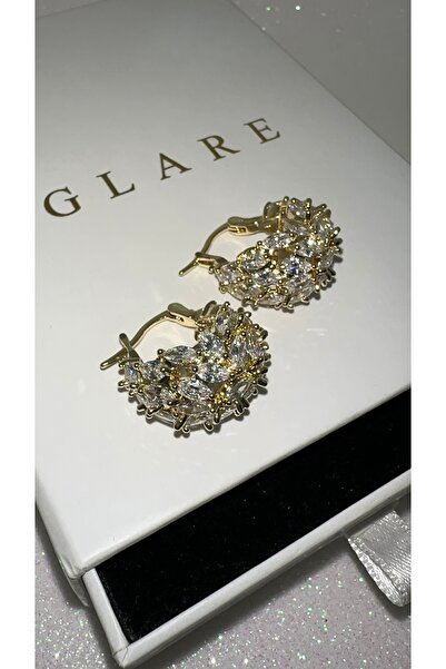 GLARE JEWELRY CO Lüks Pırlanta Modeli Kırık Taş Zirkon Sepet Model Gold Çelik...