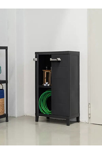Sadece Nette Koyu Antrasit Kısa Plastik Dolap, Bahçe Balkon Banyo Dolabı