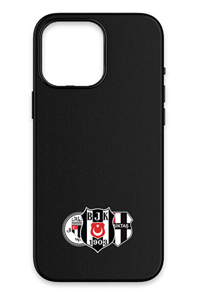 Beşiktaş iPhone 16 Pro Max Uyumlu Üç Arma Deri Magsafe Lisanslı Telefon Kılıfı