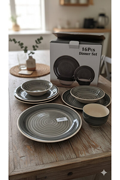 Living 16-Piece Ceramic Dinner Set with Modern Spiral Design