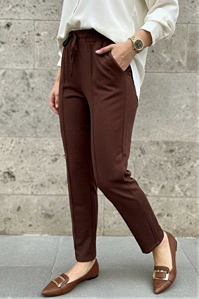 İmajButik Brown Elastic Waist Modal Trousers