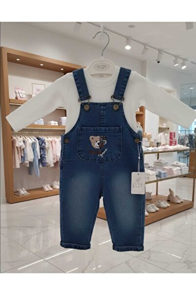 Kidzes ERKEK %100 PAMUK BODY'Lİ AYICIK ARMALI KOT SALOPET TAKIM