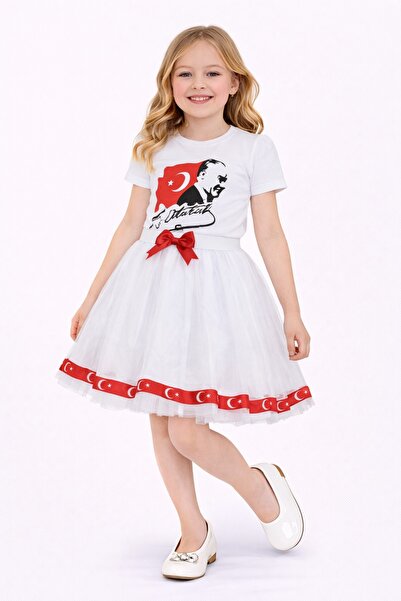 Nacar 23 Nisan 29 Ekim Gösteri Kıyafeti Kız Çocuk Türk Bayrağı Baskılı Tütü E...