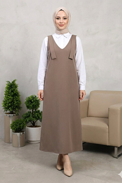 Kirazgym Women's Long Hijab with Tie-Back Shoulders - Light Coffee Color