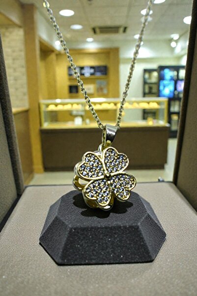 takimaster Zircon Stone Four Leaf Clover Steel Necklace