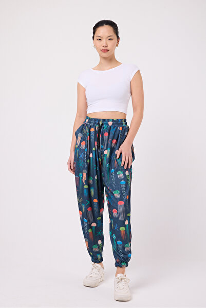 Superbluemexico Women's Street Style Printed Wrinkled Sports Baggy Trousers