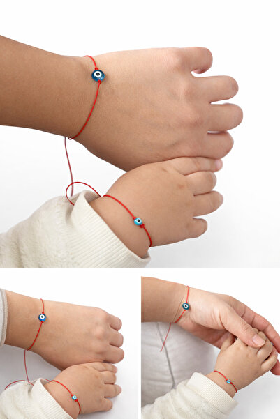 asal takı Anne bebek-çocuk nazar boncuklu 2 li bileklik takım ayarlanabilir k...