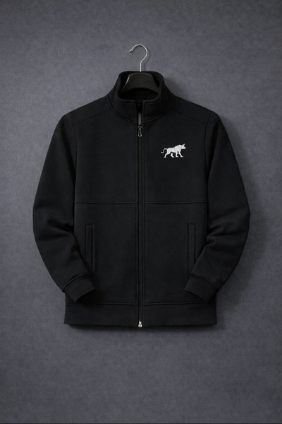 ByFourMan Bull Printed Scuba Zippered Black Gray Jacket (a Quality)