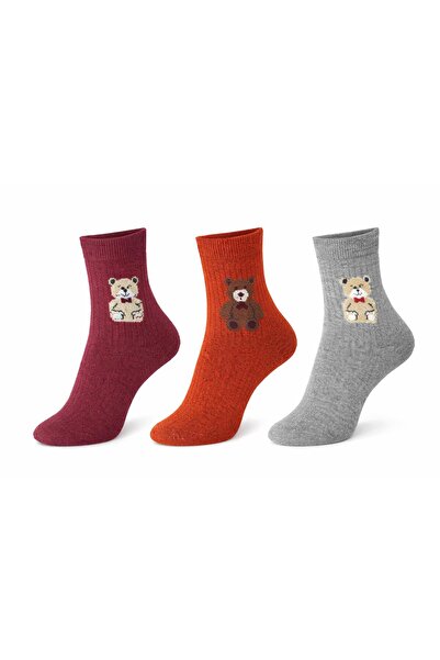 İpeksi 3 Pairs of Teddy Bear Patterned Organic Combed Cotton Socks