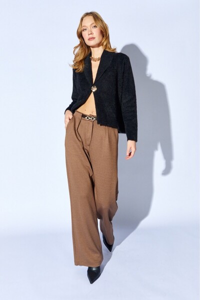 CGA Coffee Inside Belted Pleated Wool Effect Palazzo Trousers |   Mkw669832-01