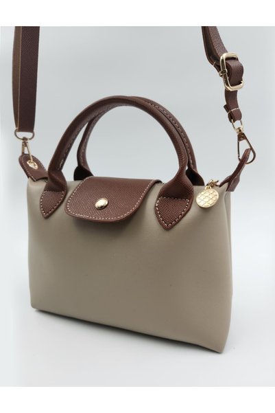 TUESFA Women's Beige and Brown Faux Leather Beige Baguette Hand and Shoulder Bag with Detailed Adjustable Strap