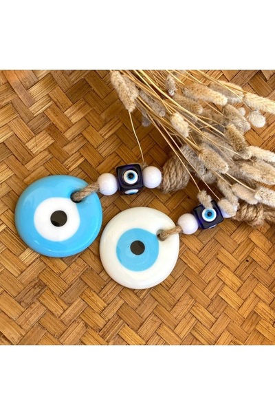 ella'nın çarşısı 2 Pieces of 5 cm 1 Blue and 1 White Color Evil Eye Beads wit...