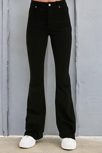 Livik Pantaloni din denim negri din lycra cu picior evazat pentru fete Monny