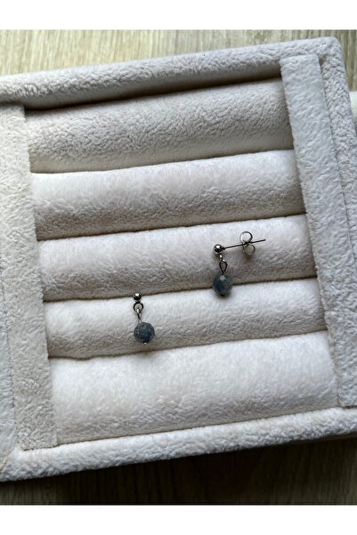 Pel Design Sapphire Stone Silver Color Steel Ball Earrings Handmade