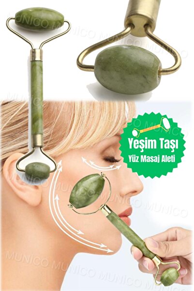Munico Yeşim Rulo ve Gua Sha Kurulu Yeşim Taşı Yüz Germe Çene Alın Kazıma Mas...