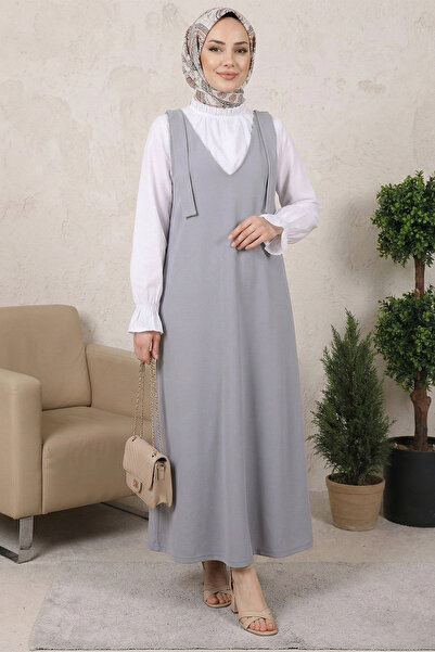 Kirazgym Women's Long Hijab with Tie-Back Shoulders - Gray
