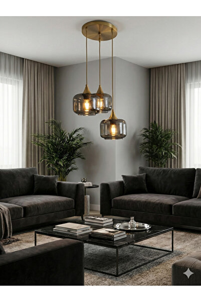 Luzmar Aydınlatma Bal Tuna Cam Avize BAL -FÜME Tonlu Modern Dekoratif Salon A...