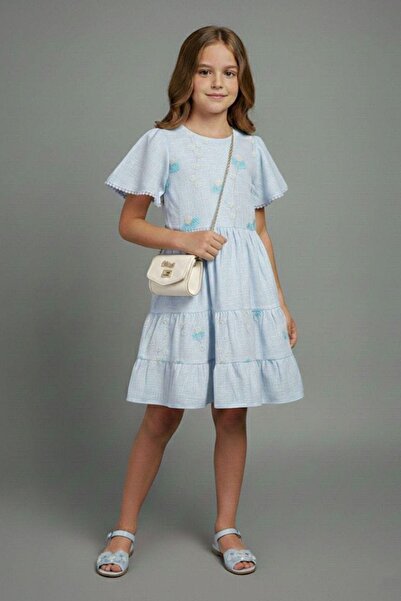 Pina Kids Дівчача сукня з коротким рукавом, з квітковим принтом і сумкою