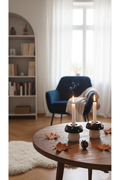ZENNORA HOME Siyah Mantar Mumluk Seti 2 Adet , Obje, Biblo, Ev Dekorasyon. Şa...