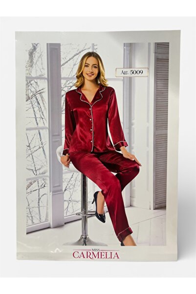 miss carmelia Satin Pajama Set Claret Red