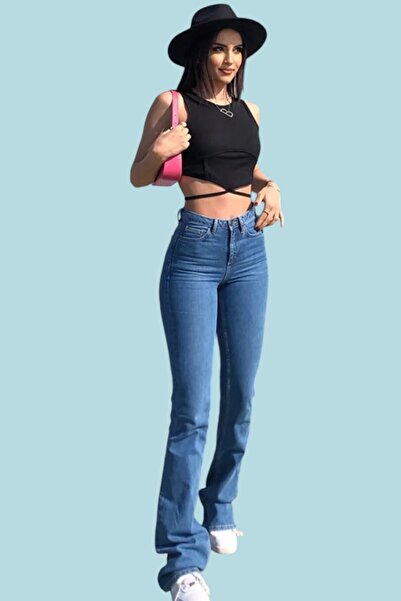 Livik Γυναικείο τζιν παντελόνι Drop Mid Blue Spanish Flare ψηλόμεσο από λύκρα