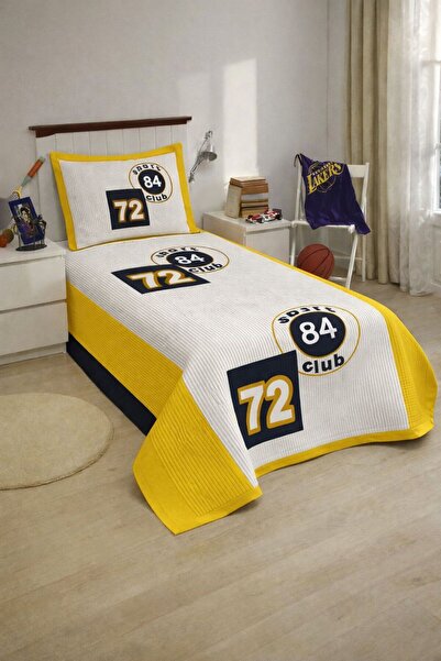 DEMİR TEKSTİL Super Mega Panel Yellow Navy Blue Single Bedspread