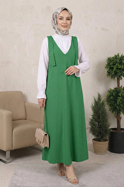 Kirazgym Women's Long Hijab with Tie-Back Shoulders - Green 2