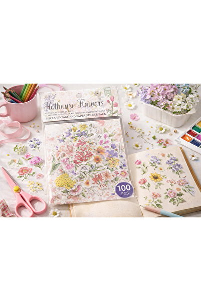 hediyeofisi Vintage Floral Sticker Set 100 Pieces – Bullet Journal, Agenda, P...