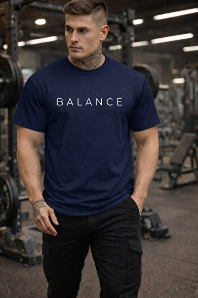 DEEPSENCE Navy Blue 100% Cotton T-Shirt Balance Logo