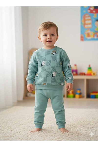 Pıtırkids Baby Boy Dog Patterned Cotton 2-Piece Top and Bottom Set