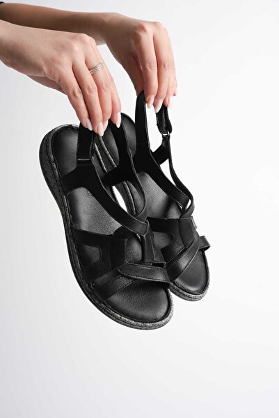 AYAKKABİSEPETİ SANDALE DE DAMĂ ORTOPEDICE CONFORTABILE DIN PIELE NATURALĂ NEAGRĂ