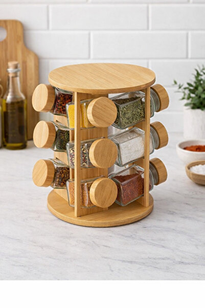 Naturael Home Bambu Döner Standlı Baharatlık Seti -12'li