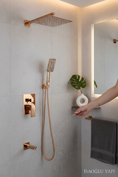 İSAOĞLU YAPI Bakır Ankastre Duş Sistemi Bronz Banyo Ankastre Yağmurlama Pirin...