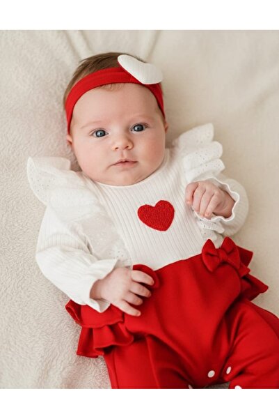 COLORFULLCLİPS Baby Girl Heart Bandana Jumpsuit Set