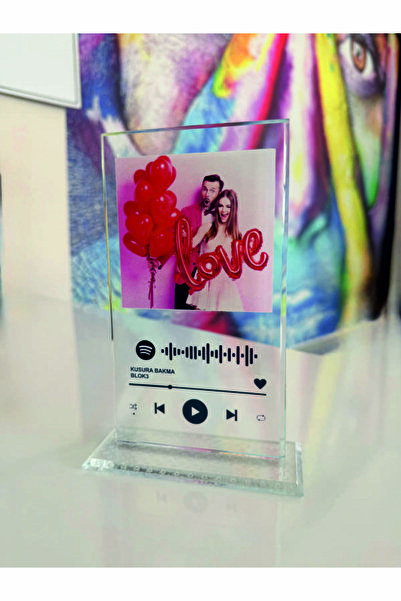 MERTKRİSTAL Spotify Barkodlu Cam Plak, Kişiye Özel Fotoğraflı Spotify Şarkı Barkodlu Masaüstü Plak