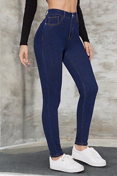 Livik Spring Women's Dark Blue High Waist Skinny Jeans