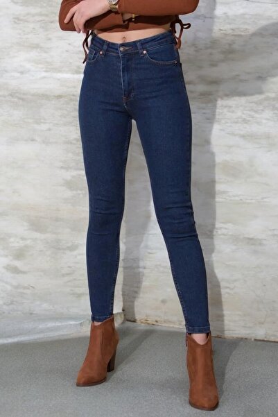 Livik Gunfa Women's Dark Blue Lycra Denim Skinny Jeans