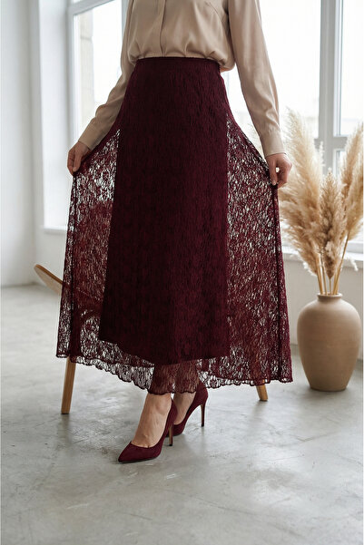 SAYZEN Lace-Trimmed Skirt with Elastic Waist and Inner Lining